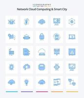 kreativ nätverk moln datoranvändning och smart stad 25 blå ikon packa sådan som innehåll. flöde. förvaltning. data. lagring vektor