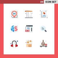 Stock Vector Icon Pack mit 9 Zeilen Zeichen und Symbolen für Web-Codierungsskizze Geldfinanzierung editierbare Vektordesign-Elemente