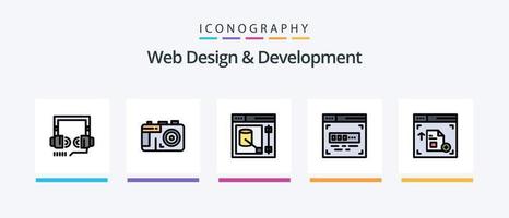 Webdesign- und Entwicklungslinie mit 5 Symbolpaketen einschließlich Schnittstelle. Grafik. Grafikdesign .. kreatives Ikonendesign vektor
