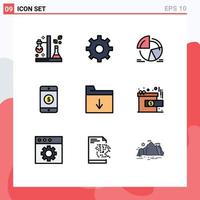 9 thematische Vektor-Fülllinien-Flachfarben und bearbeitbare Symbole des Ordnerzeichendiagramms Mobile Kreisdiagramm bearbeitbare Vektordesign-Elemente vektor