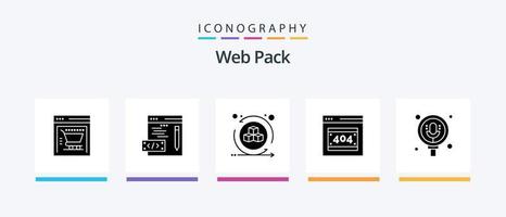 Web Pack Glyph 5 Icon Pack inklusive . Pack. virtuell. Aufzeichnung. Suche. kreatives Symboldesign vektor