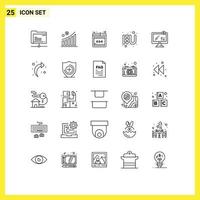 Stock Vector Icon Pack mit 25 Zeilenzeichen und Symbolen für E-Commerce-Online-Browser Liebeszeichen Herzzeichen editierbare Vektordesign-Elemente
