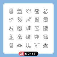 Stock Vector Icon Pack mit 25 Linienzeichen und Symbolen für digitale Inhalte des sauberen Menschenherzens editierbare Vektordesign-Elemente
