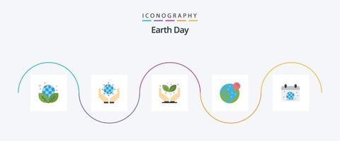 Earth Day Flat 5 Icon Pack inklusive Erde. Kalander. grün. Mond. Globus vektor