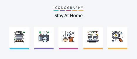 Bleib zu Hause Linie gefüllt 5 Icon Pack inklusive Tutorials. Bildung. Film. Unterstützung. Mitteilungen. kreatives Symboldesign vektor