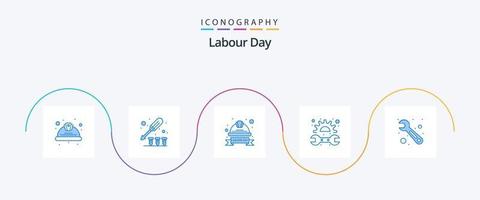 Labor Day Blue 5 Icon Pack inklusive Schraubenschlüssel. Mechaniker. schrauben. Ausrüstung. Helm vektor