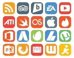 20 Social Media Icon Pack einschließlich AdSense Adwords Video Office Apple vektor