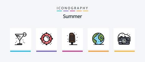 Sommerlinie gefüllt 5 Icon Pack inklusive Boje. Planet. Schwimmbad. International. Erde. kreatives Symboldesign vektor