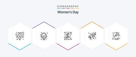 Womens Day 25 Line Icon Pack inklusive Feminismus. Präsentation. Balance. Meinung. Rückmeldung vektor