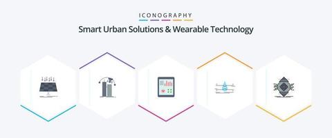 smart urban lösningar och wearable teknologi 25 platt ikon packa Inklusive rena. vatten. satellit. patient Rapportera. hjärta vektor