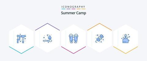 Summer Camp 25 Blue Icon Pack inklusive Benzin. Camping. Fernglas. reisen. Feiertage vektor