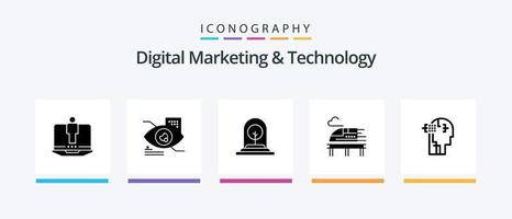 digital marknadsföring och teknologi glyf 5 ikon packa Inklusive mänsklig. transport. tillväxt. kula. ny. kreativ ikoner design vektor