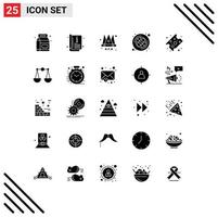 25 universell fast glyf tecken symboler av mat spel krona sport boll redigerbar vektor design element