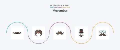 Movember platt 5 ikon packa Inklusive . hatt. män. Movember vektor