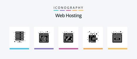 Webhosting Glyph 5 Icon Pack inklusive Fehler. Browser. Kommentar. Welt. online. kreatives Symboldesign vektor