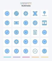 Creative Multimedia 25 Blue Icon Pack wie Media Ppin. Ausrüstung. Manuskript. Geschichte vektor