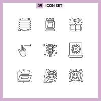 uppsättning av 9 modern ui ikoner symboler tecken för ljus slägga marknadsföring glida gester redigerbar vektor design element