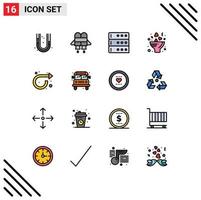 uppsättning av 16 modern ui ikoner symboler tecken för buss upprepa server framåt- roman redigerbar kreativ vektor design element