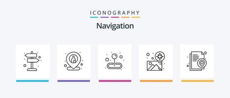 Navigationslinie 5 Icon Pack inklusive Pin. Lage. Kompass. Email. Suche. kreatives Symboldesign vektor