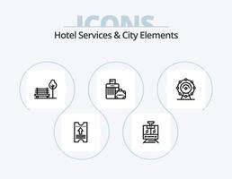 hotell tjänster och stad element linje ikon packa 5 ikon design. hotell. bellboy. sovrum. service vektor