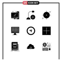 Stock Vector Icon Pack mit 9 Zeilenzeichen und Symbolen für Maus-Hardware-Fadenkreuz-Technologie-Ziel editierbare Vektordesign-Elemente