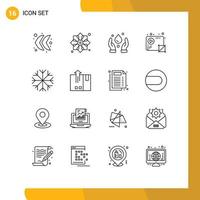 Stock Vector Icon Pack mit 16 Linienzeichen und Symbolen für Schneeflocken-Video-Ökologie-Produktionsernte editierbare Vektordesign-Elemente