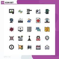 Gruppe von 25 gefüllten flachen Farbzeichen und Symbolen für App-Video-Hammer-Produktionsernte editierbare Vektordesign-Elemente vektor
