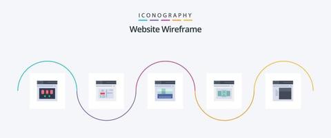 Website Wireframe Flat 5 Icon Pack inklusive Internet. Kontrolle. Netz. Code. Webseite vektor