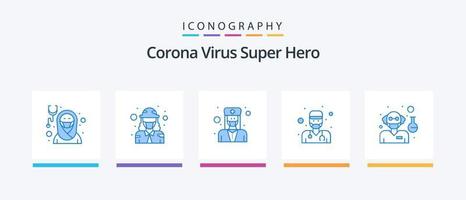 Corona-Virus Superheld blau 5 Icon Pack inklusive Arzt. Gesundheit. Militär. Covid Arzt. Arzt. kreatives Symboldesign vektor