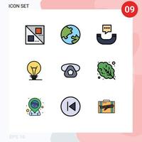 9 universelle Filledline-Flachfarben für Web- und mobile Anwendungen hinterlässt bearbeitbare Vektordesign-Elemente für Telefon-SMS-Anrufe vektor