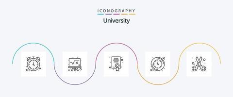 universitet linje 5 ikon packa Inklusive verktyg. Kolla på. certifikat. vägg. klocka vektor