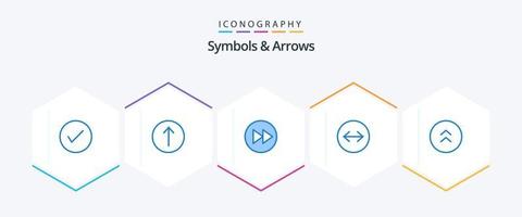 symboler och pilar 25 blå ikon packa Inklusive cirkel. slägga pilar. pil. hårt slag. musik vektor