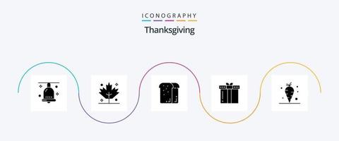 Thanksgiving Glyph 5 Icon Pack inklusive Thanksgiving. Ferien. Brot. Geschenk. Laib vektor