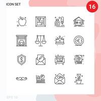 Stock Vector Icon Pack mit 16 Zeilen Zeichen und Symbolen für Transport Auto Brief Netzwerk Haus editierbare Vektordesign-Elemente