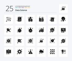 Data Science 25 solides Glyphen-Icon-Pack einschließlich Analytik. sicher. Antrieb. Infrastruktur. Mappe vektor