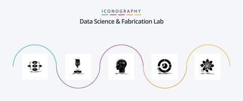 data vetenskap och tillverkning labb glyf 5 ikon packa Inklusive företag. analys. laser. sinne. dataintrång vektor