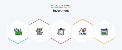 Investition 25 gefüllte Symbolpakete einschließlich Unternehmertum. Anfang. Checkliste. Investition. Unternehmen vektor