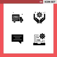 4 solides Glyphenpaket der Benutzeroberfläche mit modernen Zeichen und Symbolen des Lieferwagencodes Geschäftsverwaltungsblase css editierbare Vektordesignelemente vektor