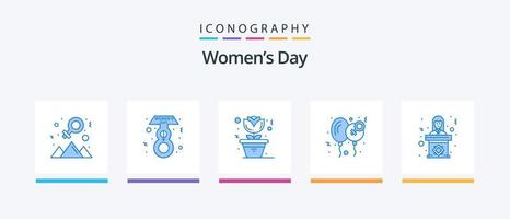 Womens Day Blue 5 Icon Pack inklusive Tribüne. Politiker. Heimat. Frauen. glücklich. kreatives Symboldesign vektor