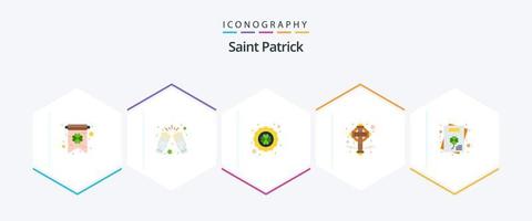 Saint Patrick 25 Flat Icon Pack inklusive Grußkarte. Patrick. Kleeblatt. irisch. kreuzen vektor