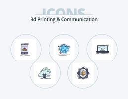 3D-Druck und Kommunikationsleitung gefüllt Icon Pack 5 Icon Design. Scan. dimensional. die Einstellungen. 3d. schnell