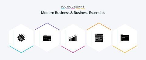 Modern Business und Business Essentials 25-Glyphen-Icon-Pack einschließlich Analysen. Analyse. Banken. Einkaufen. Finanzen vektor
