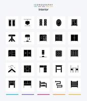 Creative Interior 25 Glyph Solid Black Icon Pack wie Möbel. Fenster. Innere. Innere. Innere vektor