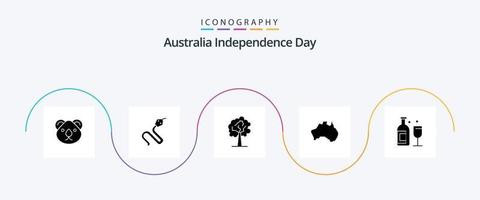Australien oberoende dag glyf 5 ikon packa Inklusive alkohol. Karta. kung. plats. australier vektor