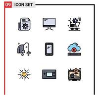 Stock Vector Icon Pack mit 9 Zeilen Zeichen und Symbolen für die Reinigung von elektrischen PCs mit Vakuum online bearbeitbare Vektordesign-Elemente
