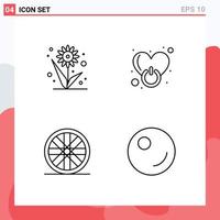 Piktogramm-Set aus 4 einfachen Filledline-Flachfarben von Landwirtschaftssport-Sonnenblumen-Power-Erbsen editierbare Vektordesign-Elemente vektor