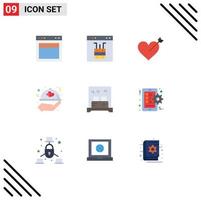 packa av 9 modern platt färger tecken och symboler för webb skriva ut media sådan som säng valentine sida kärlek kärlek redigerbar vektor design element