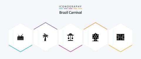 Brasilien karneval 25 glyf ikon packa Inklusive Brasilien. lag. Brasilien. väl. firande vektor