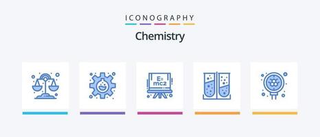 kemi blå 5 ikon packa Inklusive Sök. molekyl. formel. atom. labb testa. kreativ ikoner design vektor