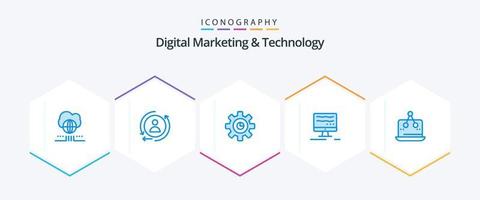 digital marknadsföring och teknologi 25 blå ikon packa Inklusive mått. digital. marknadsföring. korsa. uppkopplad vektor